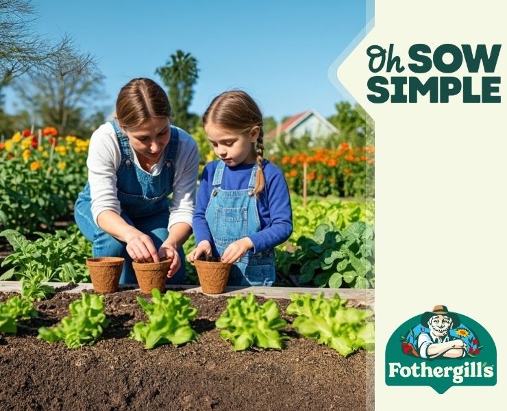 A mother and daughter gardening with the Oh Sow Simple range. Perfect for new gardeners. From Mr Fothergill's.