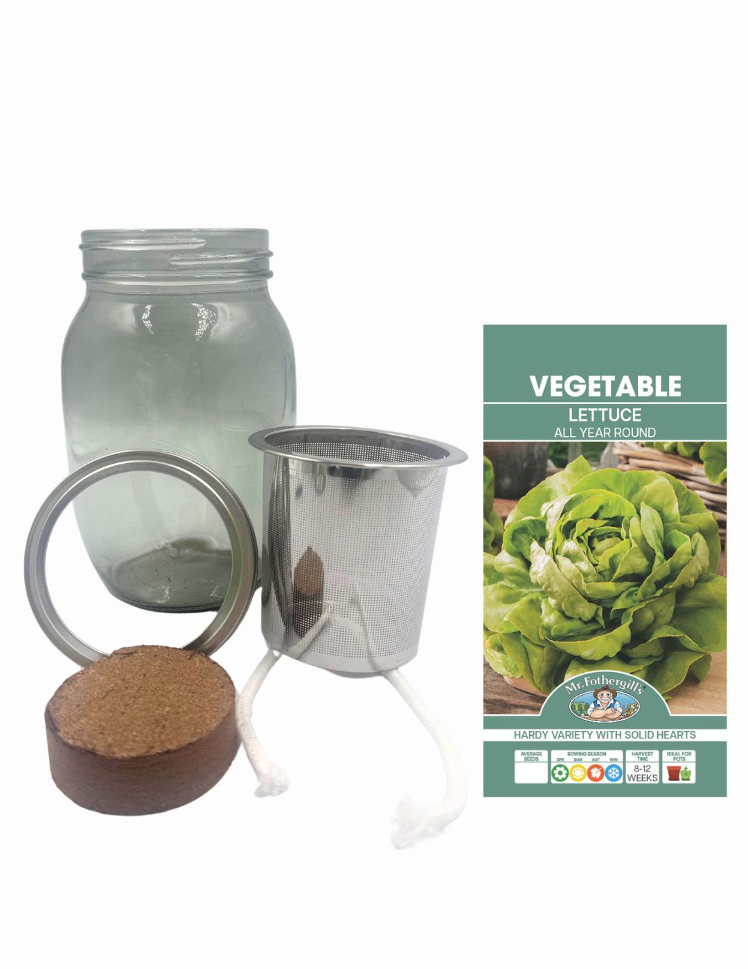 Self-Watering Mason Jar Kit (All Year Round Lettuce Seeds)