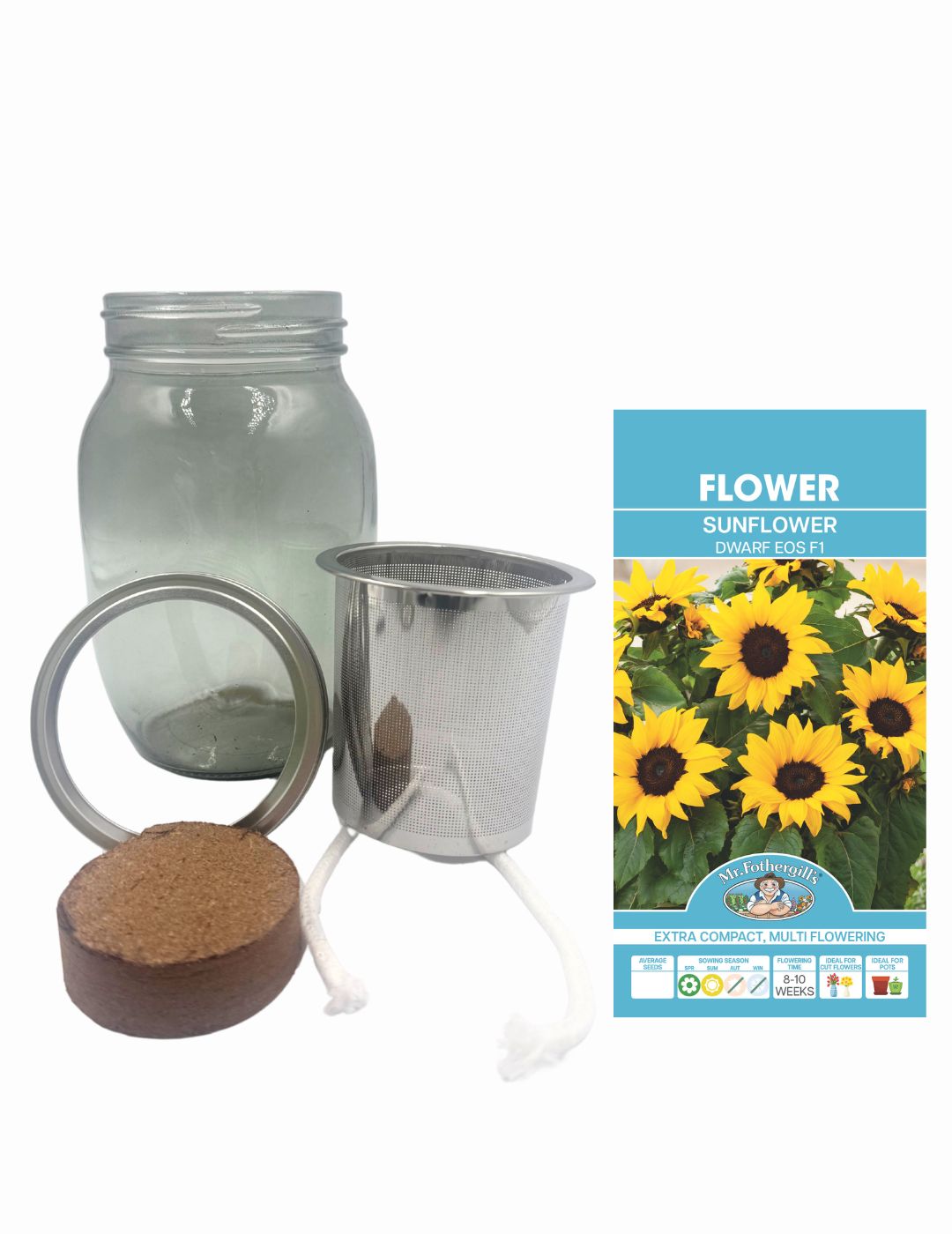 Self-Watering Mason Jar Kit (Dwarf Sunflower Seeds)