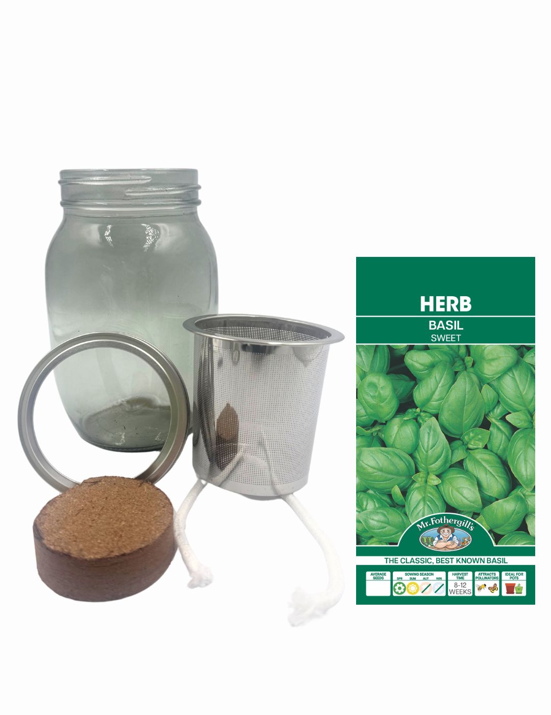 Self-Watering Mason Jar Kit (Sweet Basil Seeds)